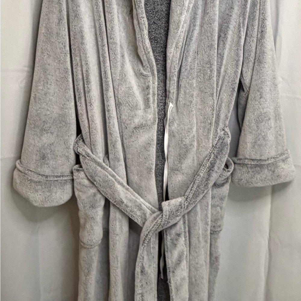 Oscar de la Renta Plush Gray Long Robe L XL Spa Luxury Cozy Soft Belted